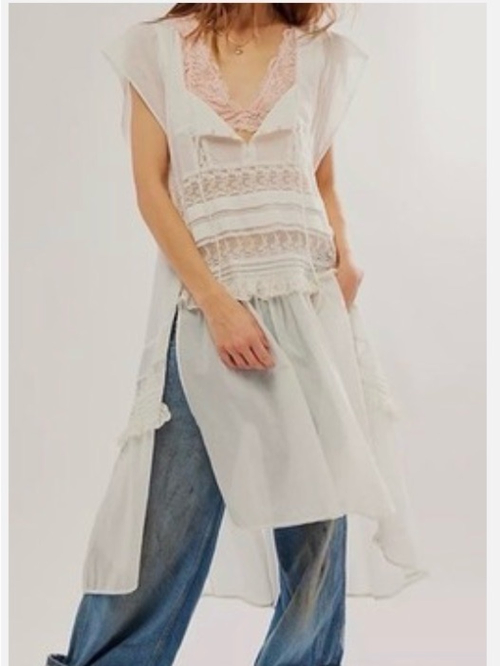Free People Tied To You Maxi Top Dress Beach Cover Up Boho Ethereal White Sz XS - Picture 2 of 12